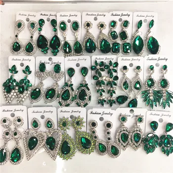 12 Párov Zmiešané Dizajn Green Crystal Náušnice Ženy, Svadobné Svadobné Drahokamu Drop Visieť Vyhlásenie Náušnice Veľkoobchod Šperky